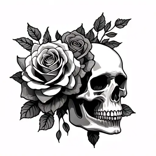 Roses And Skull With One Robbin
