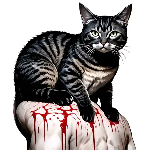 Cat Hanging On Man's Back With Bloody Scratch Marks All Across