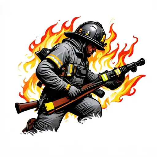 Firefighter Battling Flames