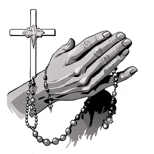 Praying Hands With Rosary And Cross