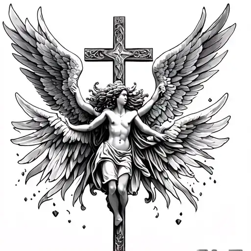 Christian Cross With Majestic Angel