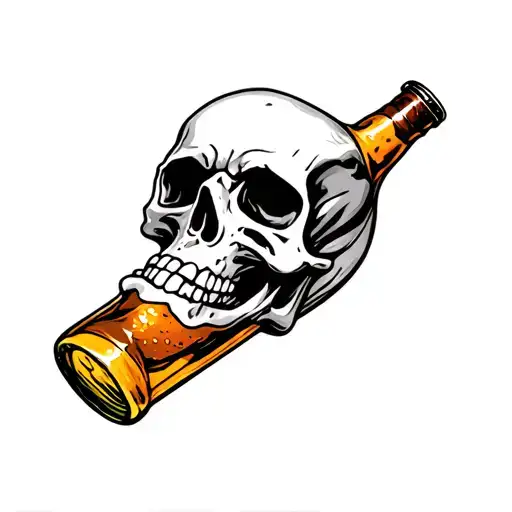 Skull Drinking A Beer Bottle