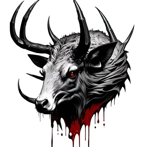 A Hert Wrapped In A Deamon Head With Claws Bleeding