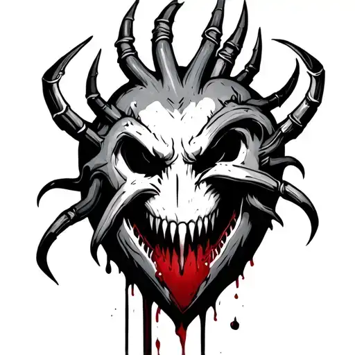 A Hart Wrapped In A Deamon Head With Claws Bleeding