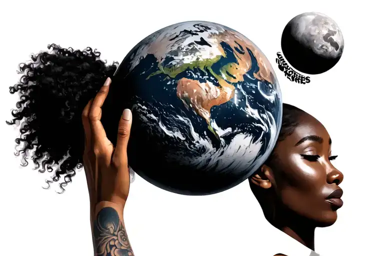 Planet On Shoulders Of Black Woman Holding