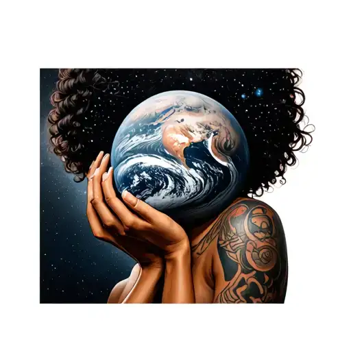 Planet On Shoulders Of Black Woman Holding