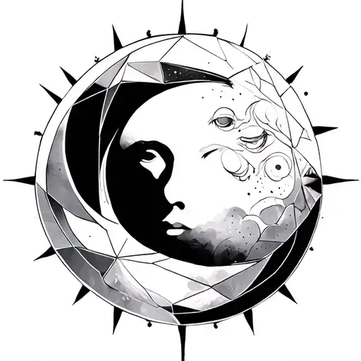 Geometric Sun Wrapped Around Moon