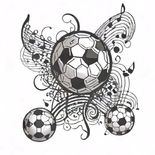 An Abstract Design Incorporating Soccer Balls And Musical Notes