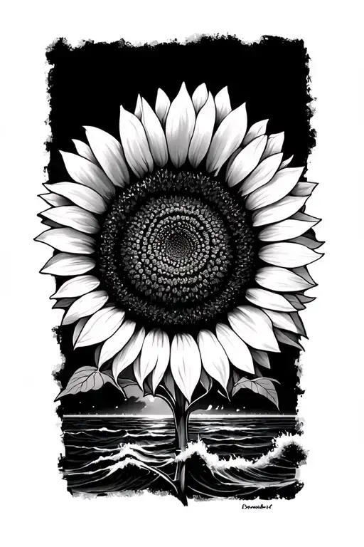 Sunflower And Ocean Sunset