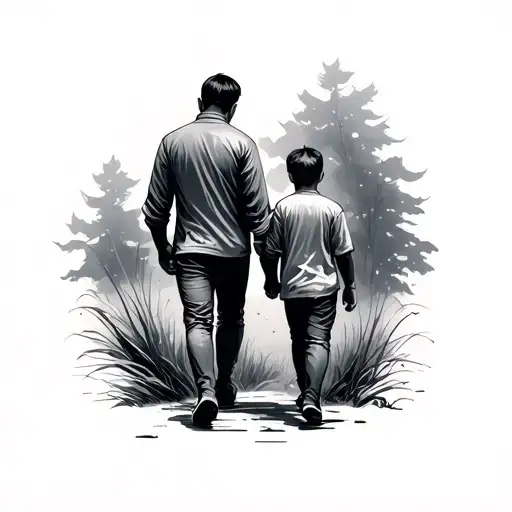 A Father And Son Walking