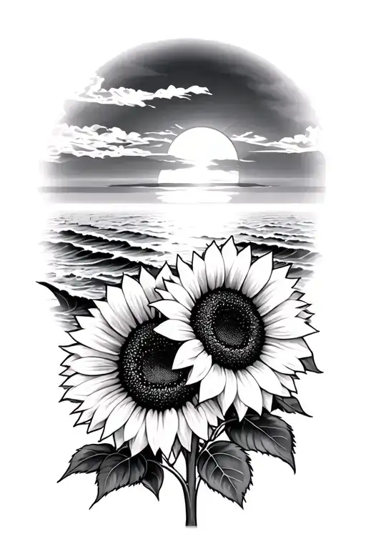 Sunflower And Ocean Sunset Background