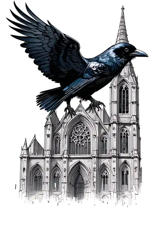 Crow In Front Of A Cathedral