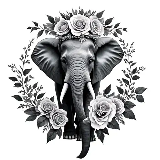 Names With Elephant With Rose Crown Surrounded