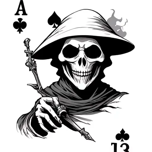 Grim Reaper On A Number 13 Playing Card With Spades