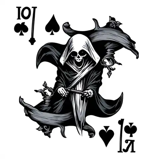 Grim Reaper On A Number 13 Playing Card With Spades