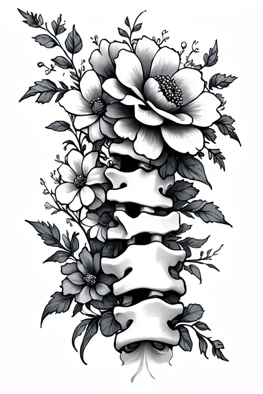 Spine Tattoo With Flowers