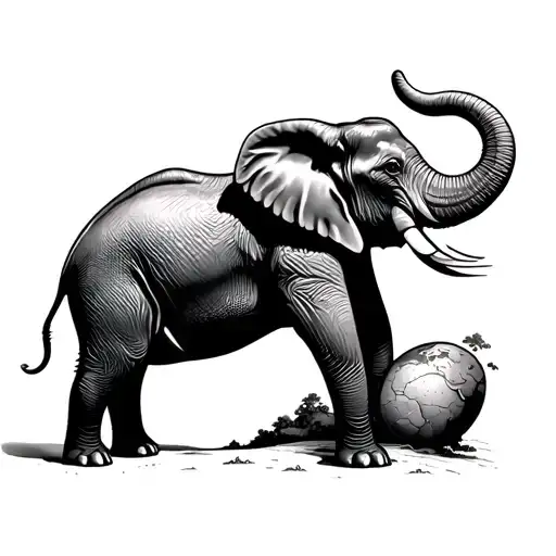 Lonely African Elephant Standing On A Globe From A Far