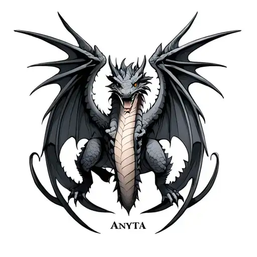 In The Center Of Name Anyta With A Dragon And Wings