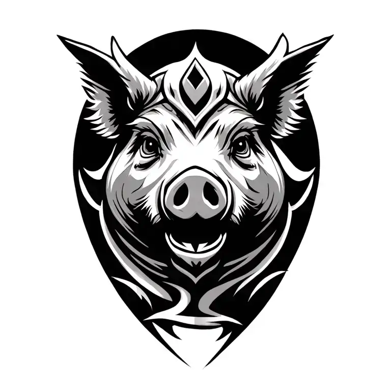 Tribal Tatto Of A Warrior Pig