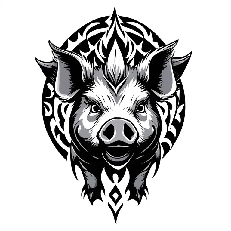 Tribal Tatto Of A Warrior Pig