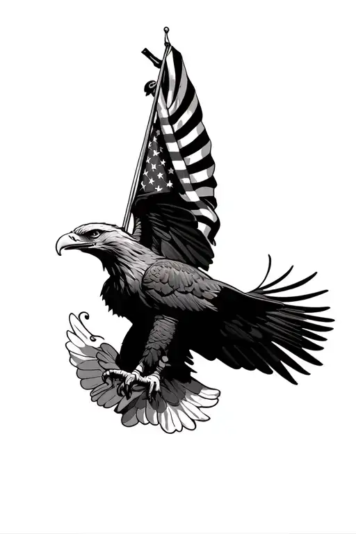 Eagle Grabbing American Flag Waving