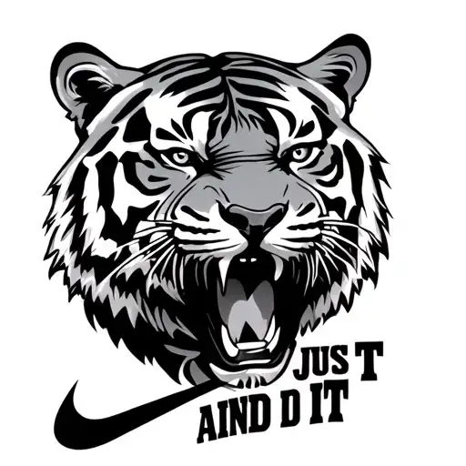Tiger Head With Text Just Do It And Nike Swoosh Logo