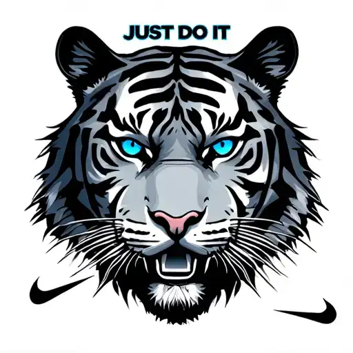 Tiger Head With Text Just Do It Nike Swoosh Logo Blue Eyes On Tiger Blue Nike Ombre Blue To White