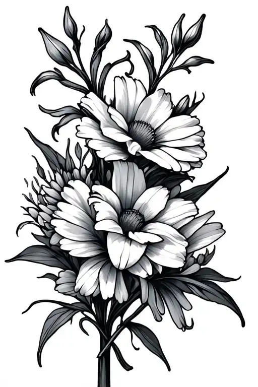 Gladiolus And Daisy Flowers With Vine Wrapping