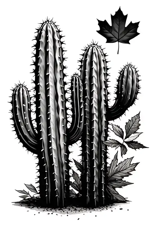 Mexican Cactus And Canadian Maple Together Representing