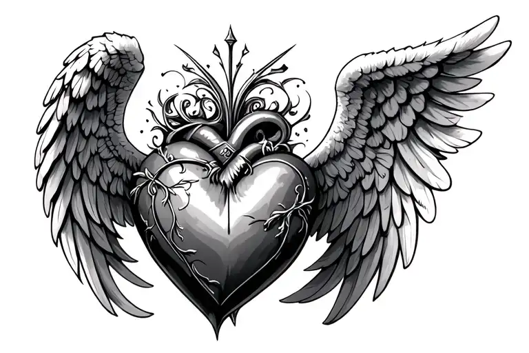 3D Heart With Detailed Angel Wings And A Tocuh Of Gotic Style