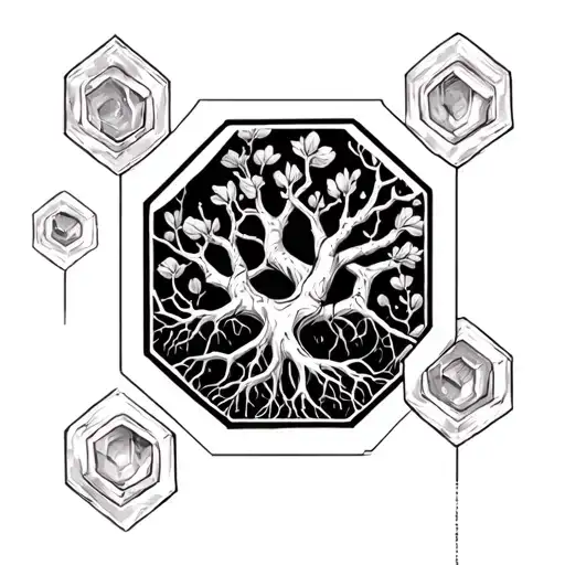 Empty Hexagon Sleeve With Roots Between Some Hexagons