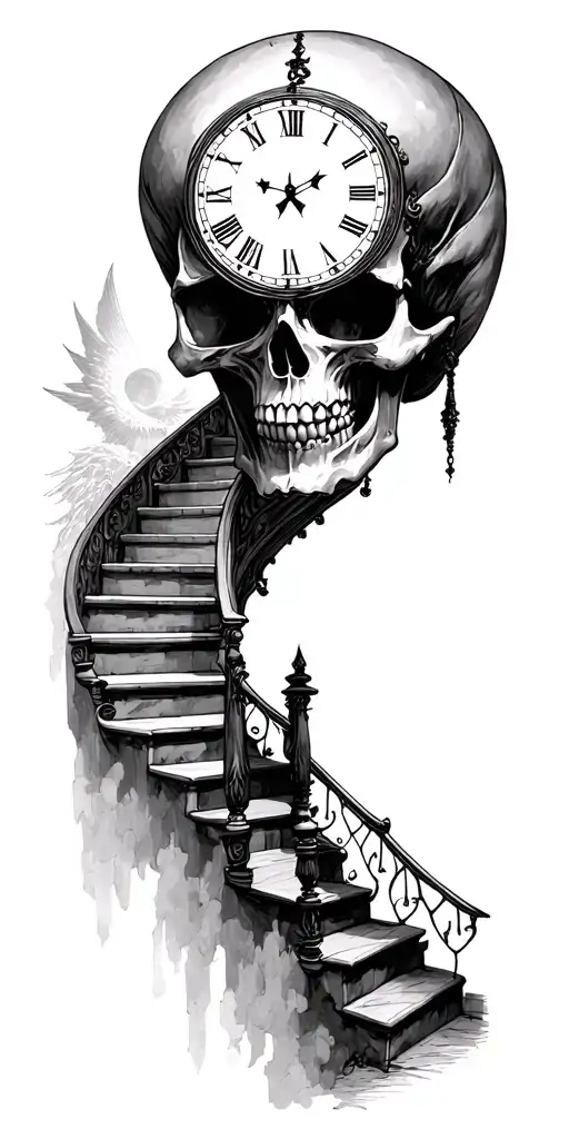 Clock Skull Stair Way To Heaven