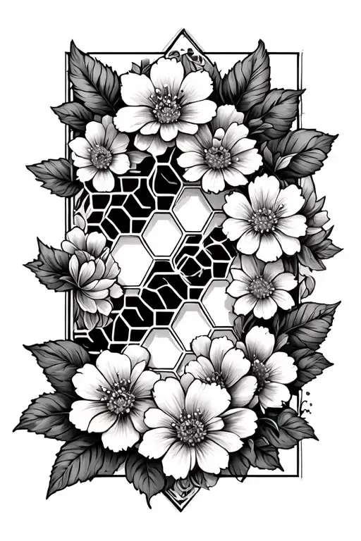 Honeycomb Pattern Half Sleeve With Flowers On The Edges