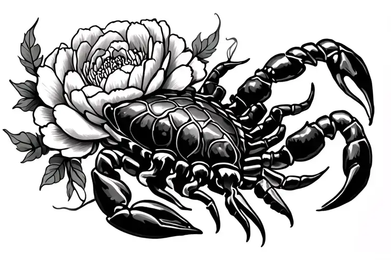 Scorpion And Peony Flower
