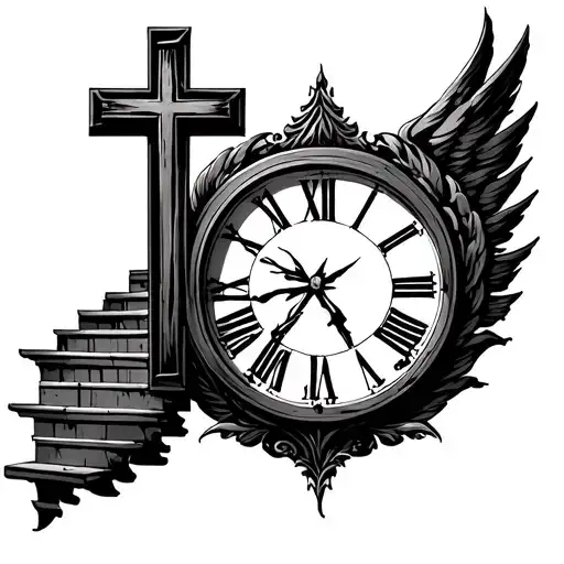 Clock Cross Stairway Leading To Heaven