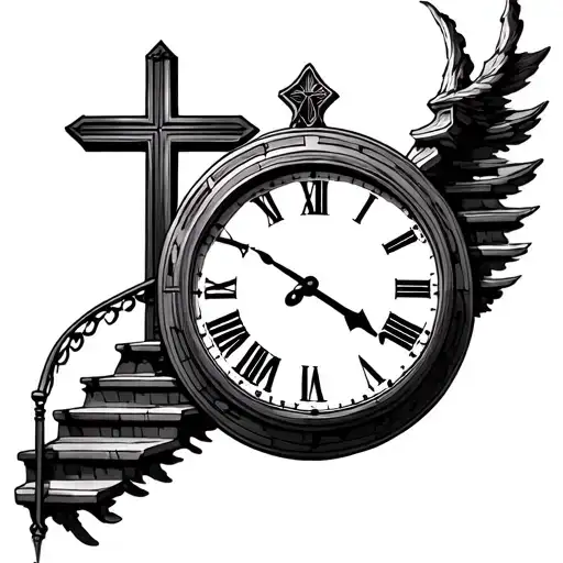 Clock Cross Stairway Leading To Heaven