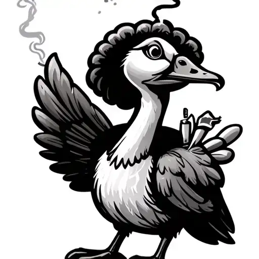 A Cartoon Goose Smoking A Joint Dressed Like A Hippie