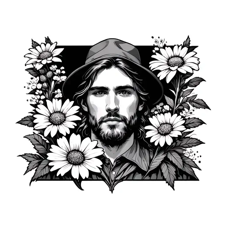 Sawyer Man And Wildflowers Tatto Design