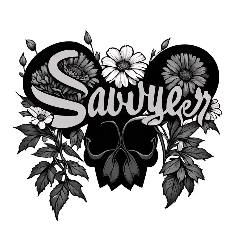 The Name Sawyer And Wildflowers Tatto Design