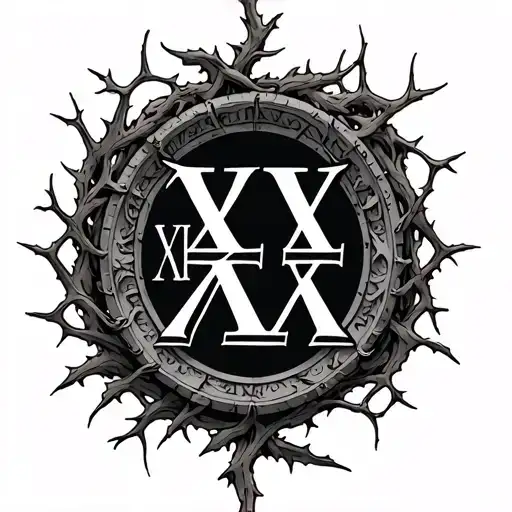 Roman Numerals Ii And Xx Surrounded By Vines And Thorns
