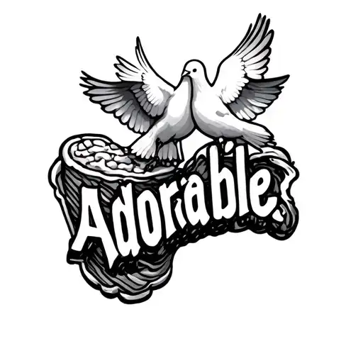 The Word Adorable Made Out Of Sugar Can With Two Doves Carrying It To Heaven