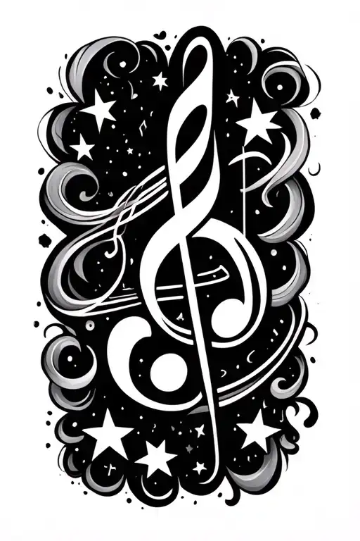 Music Notes And Stars Flowy Lines