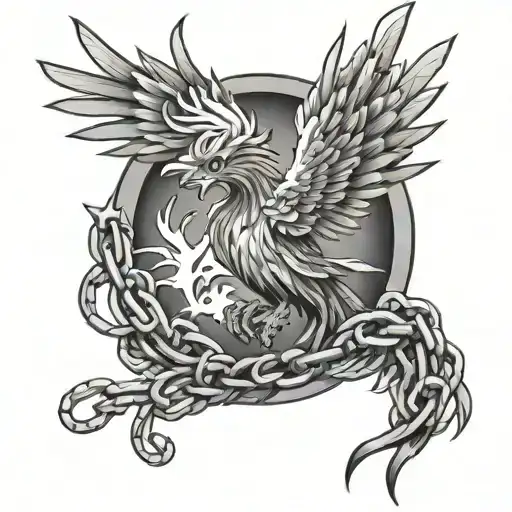 Phoenix Breaking Through Chains Wrapped