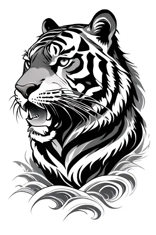 Tiger Head With Waves