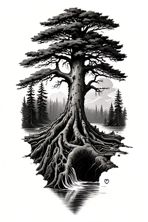 Redwood Tree Rooted In River Flowing