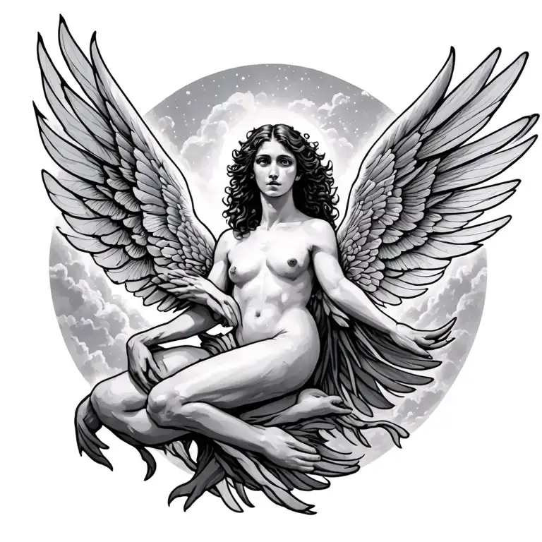 Angle Fly To Heaven Holding A Body And The Angles Fethers Molting