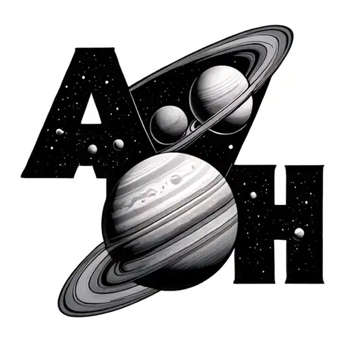 The Letters Ayh With Saturn And 3 Other Planets Aroubd It