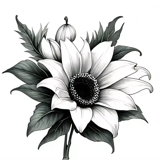 Outline Of A Lily And Sunflower