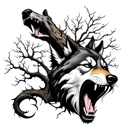 Create Me A Tatoo With Poison Tree And A Wolf Screaming