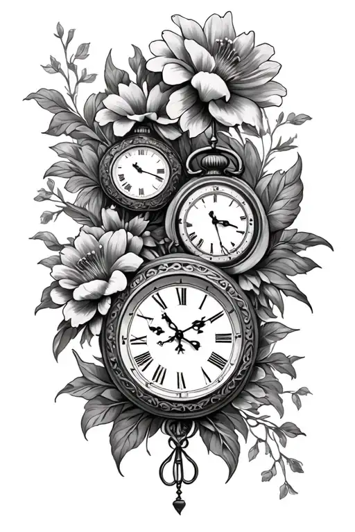 3 Birth Clocks Surrounded By Flowers
